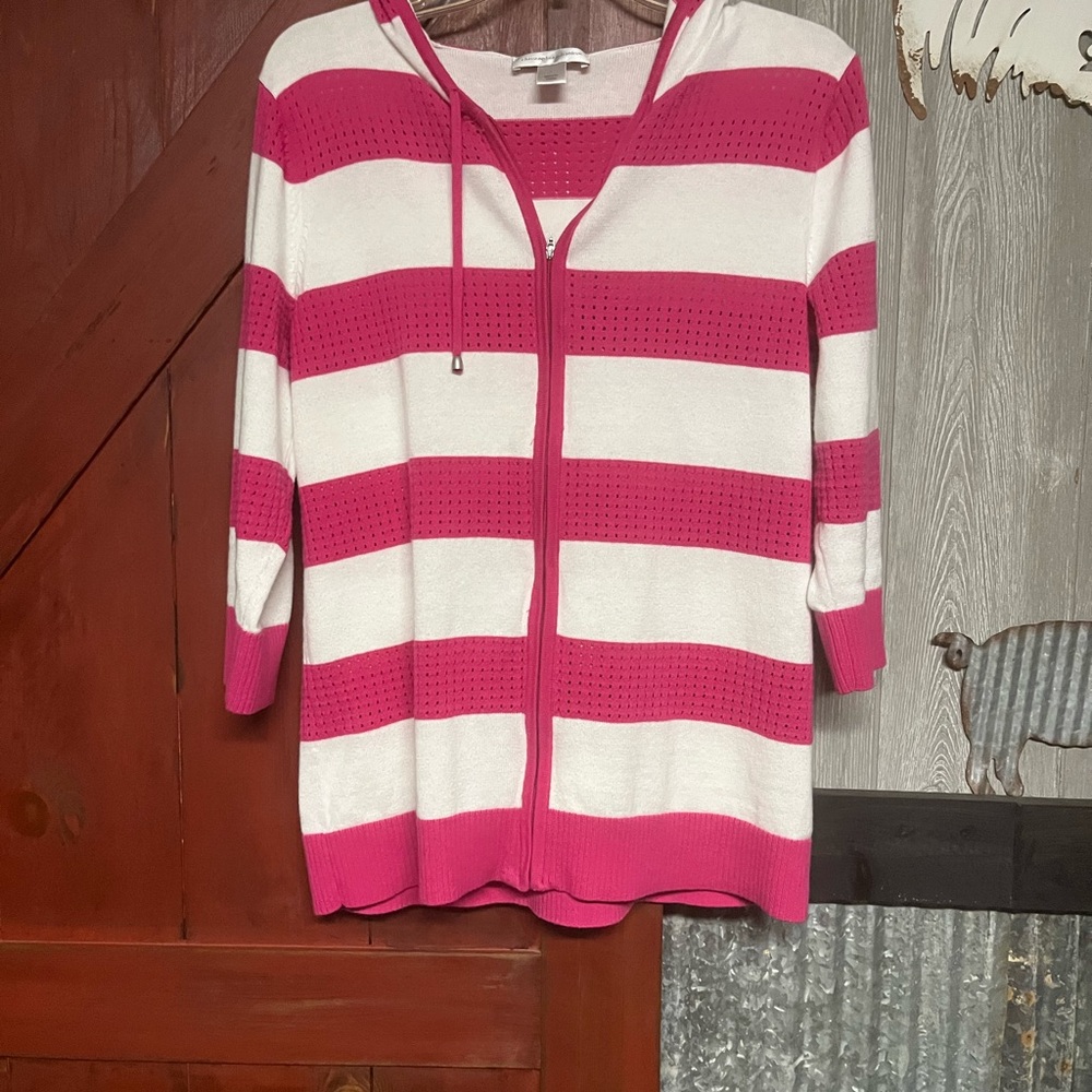Christopher & Banks Pink and Cream Knit Cardigan